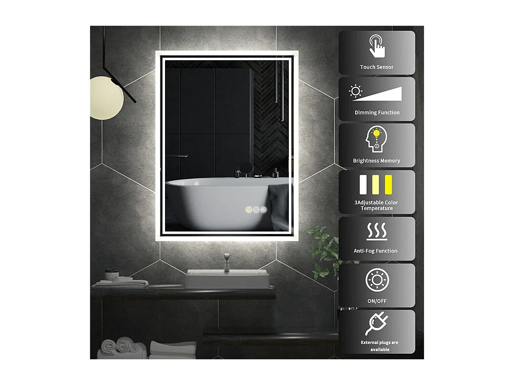 LED Badezimmerspiegel 80x60cm Wandspiegel mit Antibeschlagbeleuchtung 80x60cm