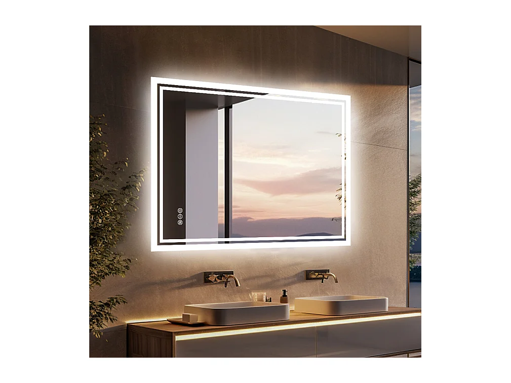 LED Badezimmerspiegel 80x60cm Wandspiegel mit Antibeschlagbeleuchtung 80x60cm