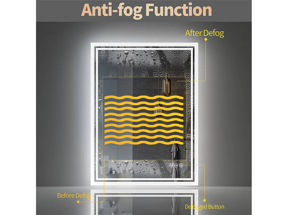 Miroir salle de bain led 80x60cm miroir mural avec éclairage anti-buée 80x60cm