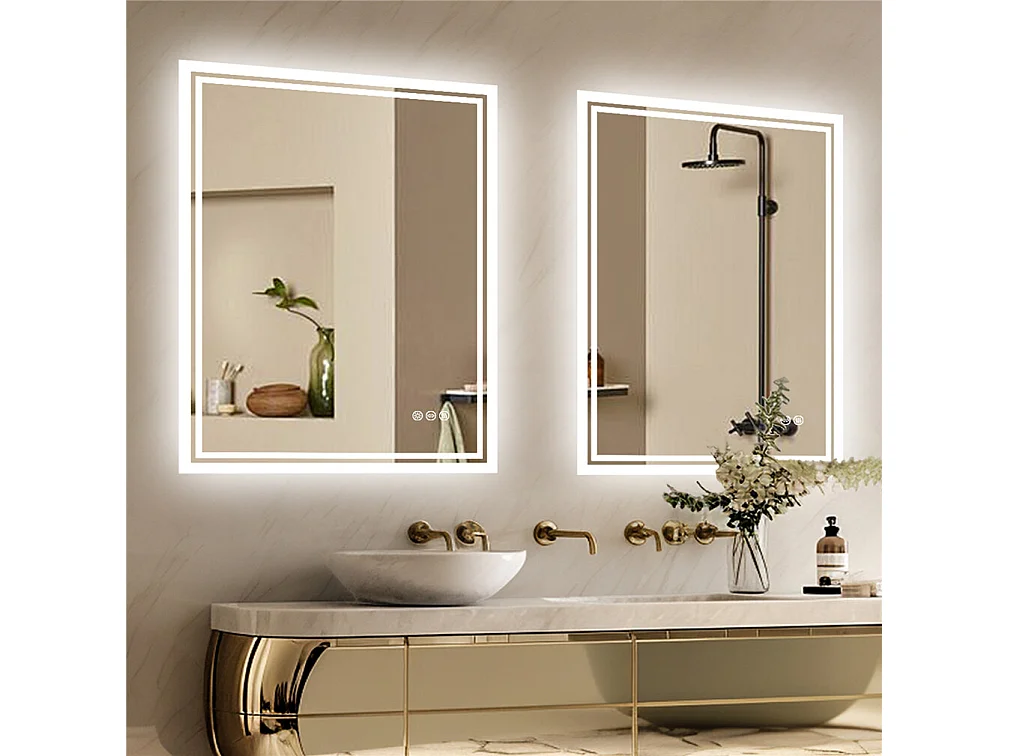 Miroir salle de bain led 80x60cm miroir mural avec éclairage anti-buée 80x60cm