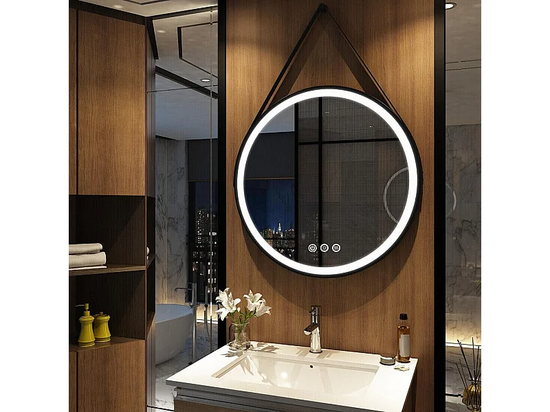 Specchio da bagno rotondo a LED 60com specchio illuminato da parete con 3 colori regolabili antiappannamento 60x60cm