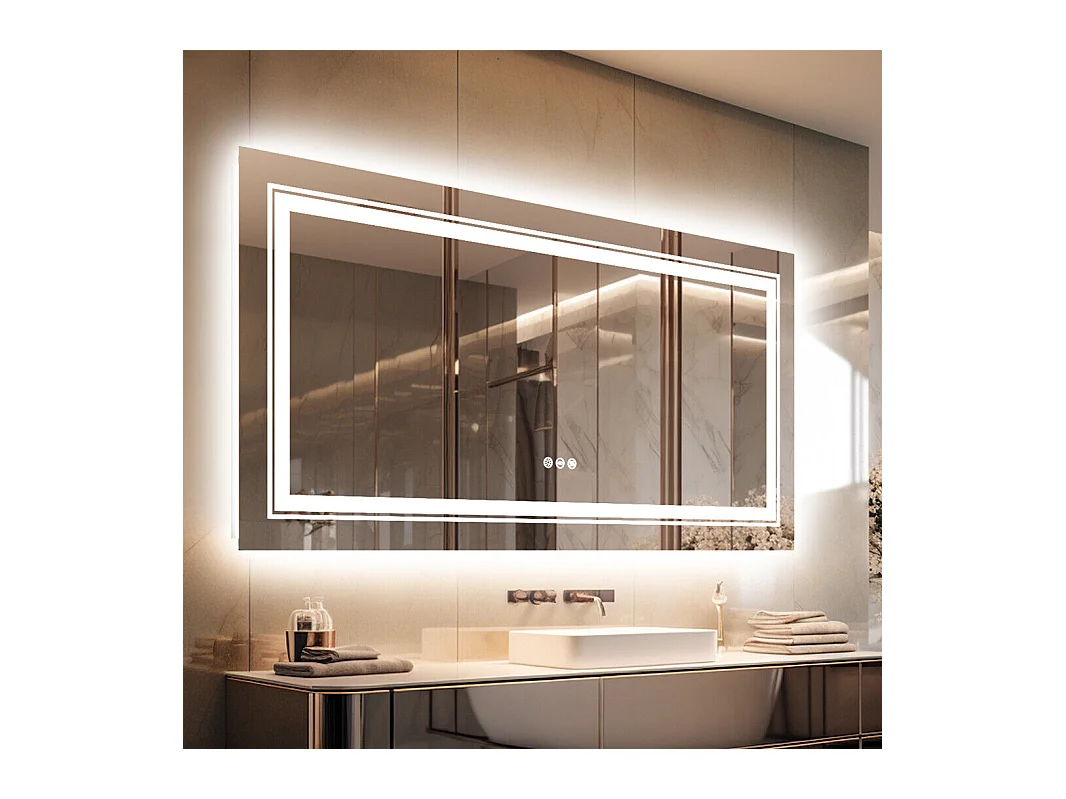 LED Badezimmerspiegel 100x60cm rechteckiger Antibeschlag-Wandspiegel 100x60cm