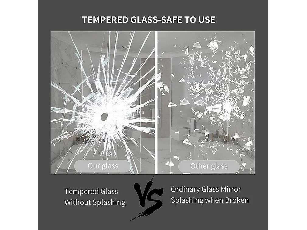 Miroir de salle de bain led 100x60cm miroir mural rectangulaire anti-buée 100x60cm