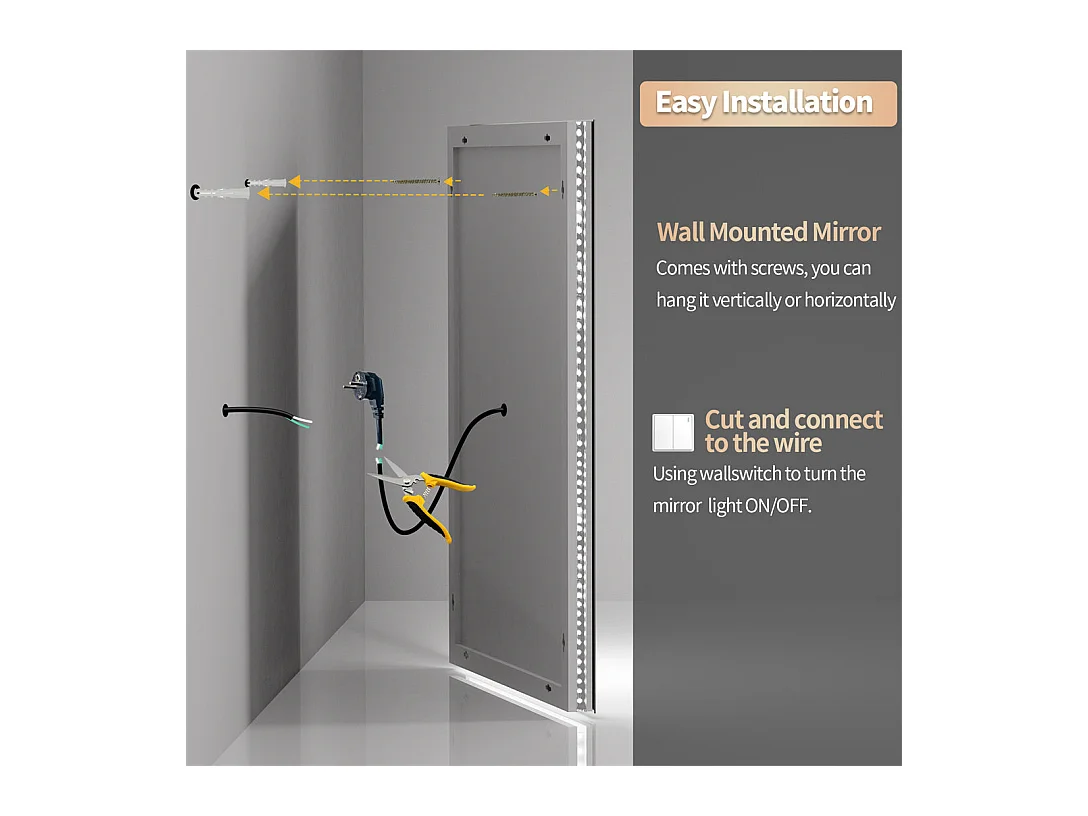 Specchio da bagno a LED 100x60cm specchio da parete rettangolare antiappannamento 100x60cm