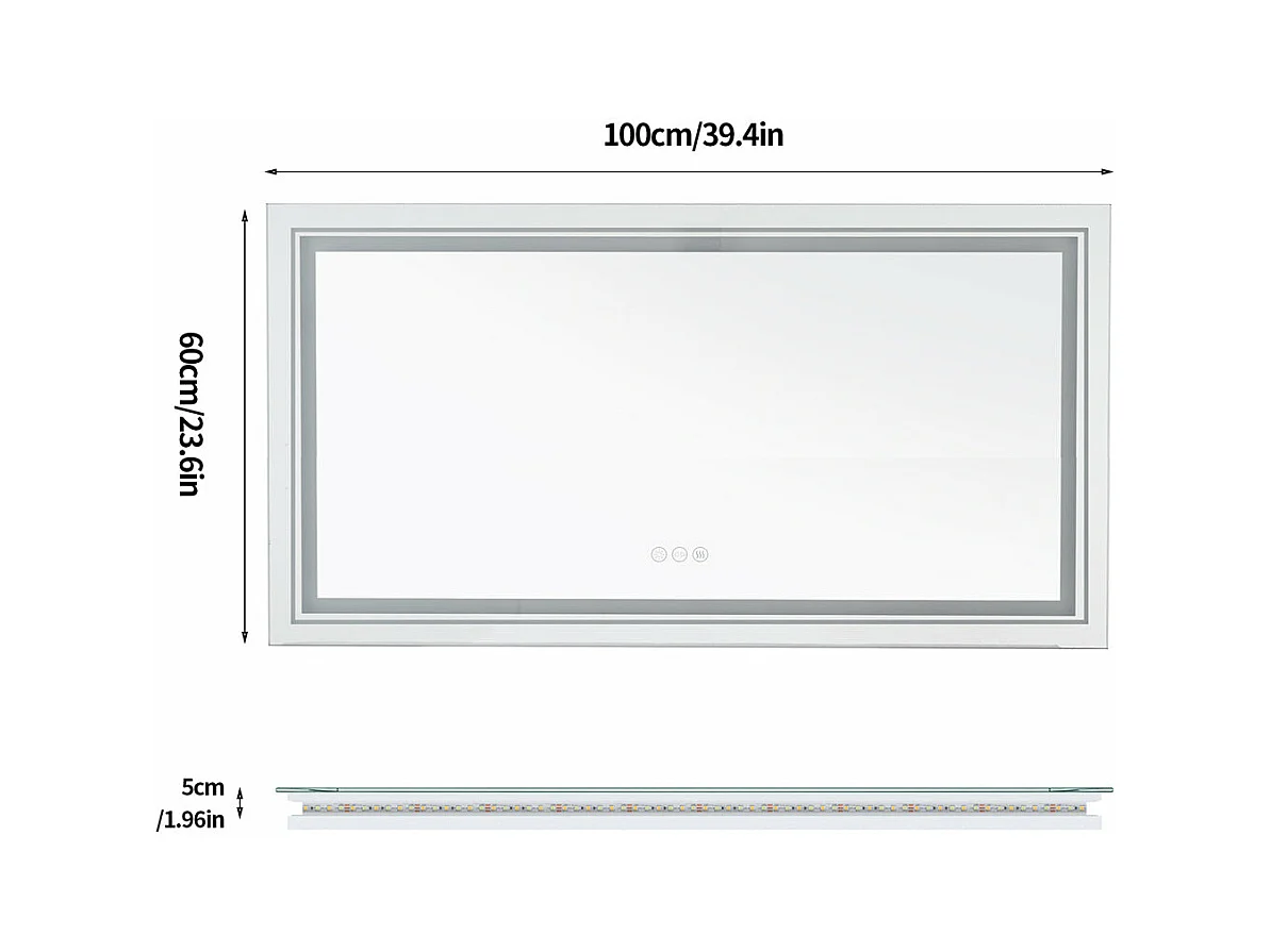 Specchio da bagno a LED 100x60cm specchio da parete rettangolare antiappannamento 100x60cm