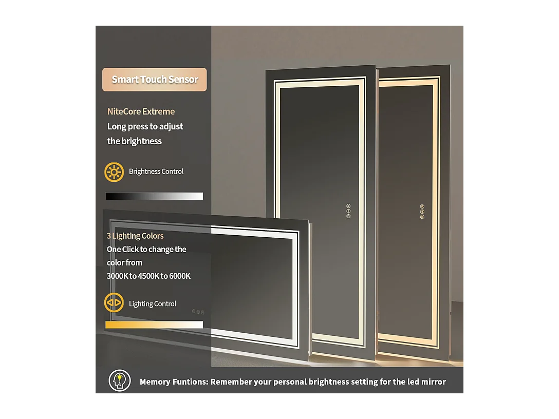 Specchio da bagno a LED 100x60cm specchio da parete rettangolare antiappannamento 100x60cm