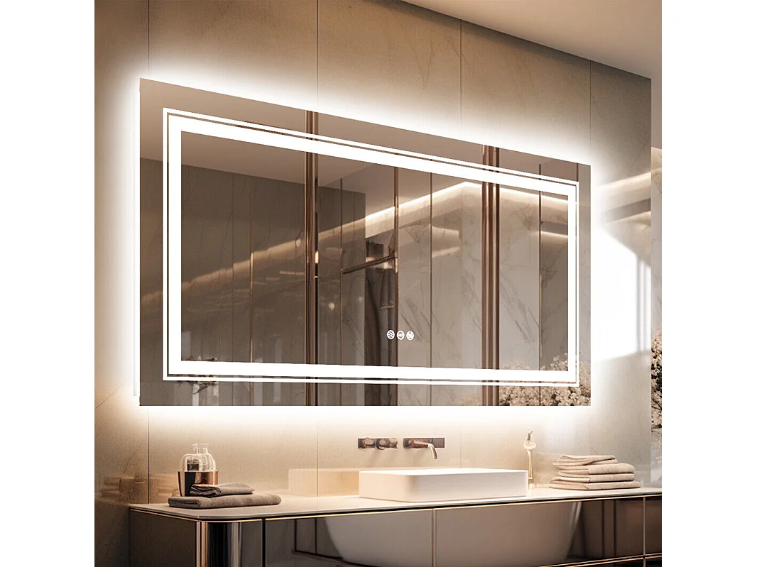 Miroir de salle de bain led 100x60cm miroir mural rectangulaire anti-buée 100x60cm