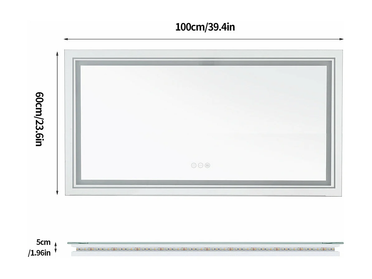 Miroir de salle de bain led 100x60cm miroir mural rectangulaire anti-buée 100x60cm