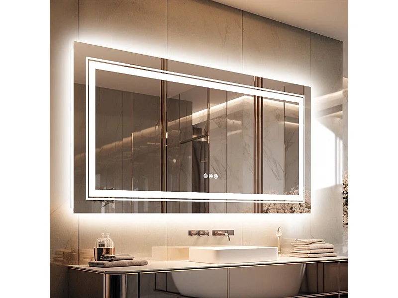 Miroir de salle de bain led 100x60cm miroir mural rectangulaire anti-buée 100x60cm