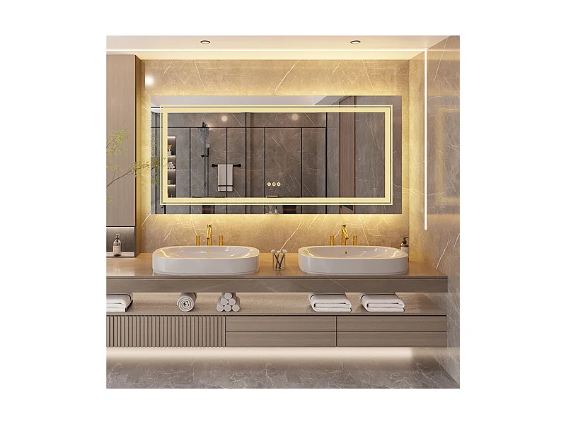 LED Badezimmerspiegel 160x80cm rechteckiger Wandspiegel mit Antibeschlagbeleuchtung 160x80cm