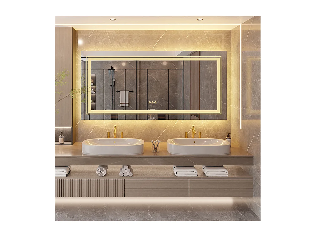 LED Badezimmerspiegel 160x80cm rechteckiger Wandspiegel mit Antibeschlagbeleuchtung 160x80cm