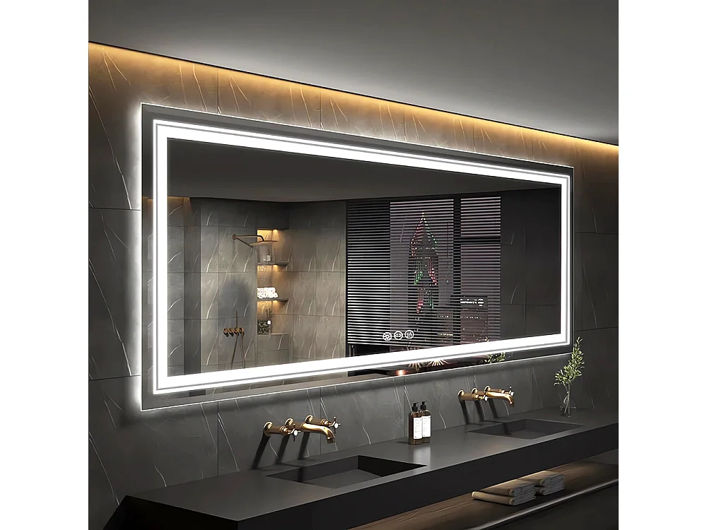 Miroir de salle de bain led 160x80cm miroir mural rectangulaire avec éclairage anti-buée 160x80cm