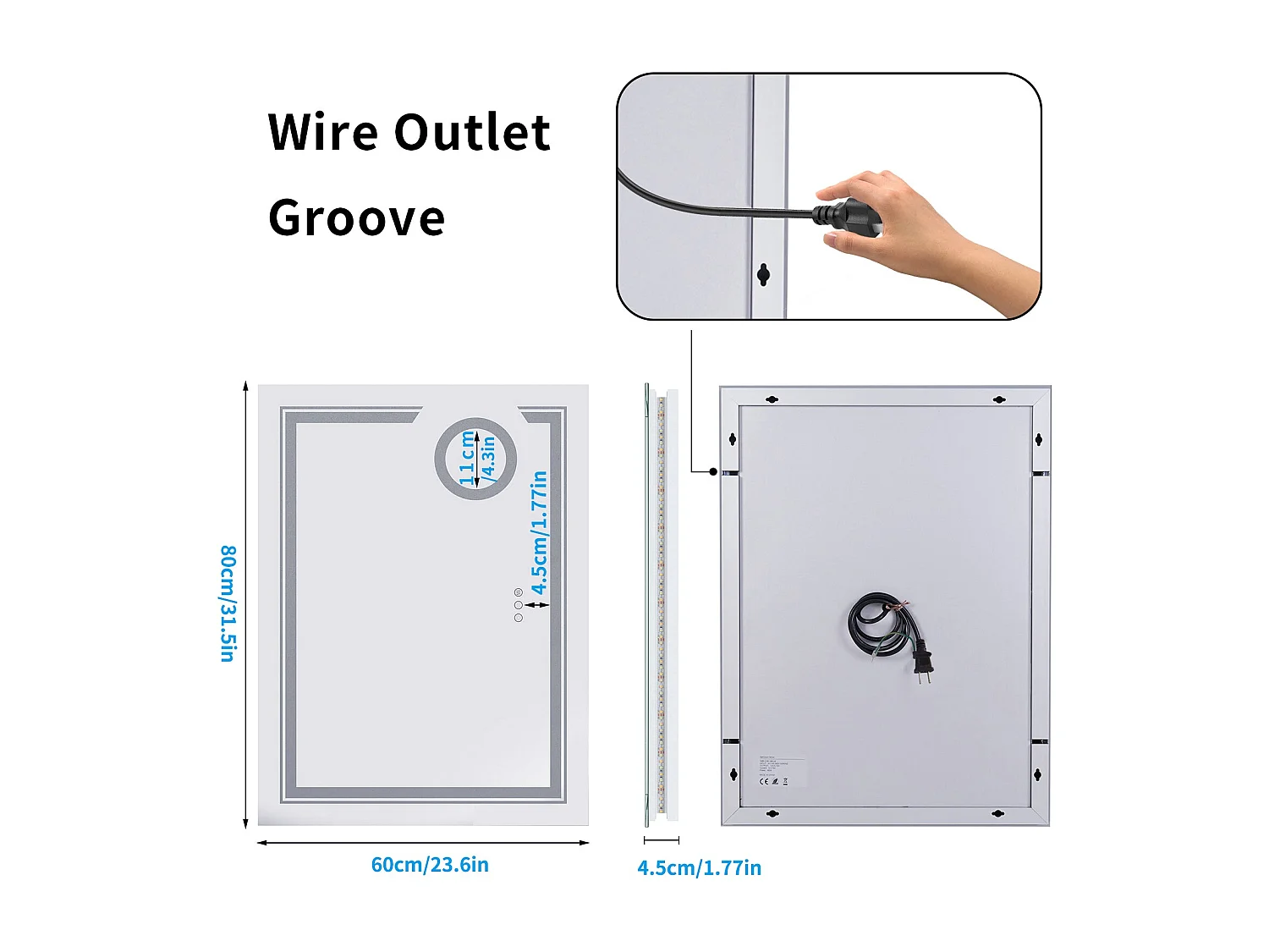 Badezimmerspiegel mit Beleuchtung, vergrößernder Antibeschlag-Wandspiegel 80x60cm