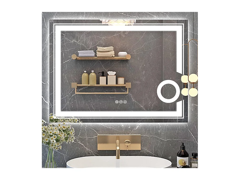 Miroir salle de bain avec éclairage miroir mural grossissant anti bueé 80x60cm