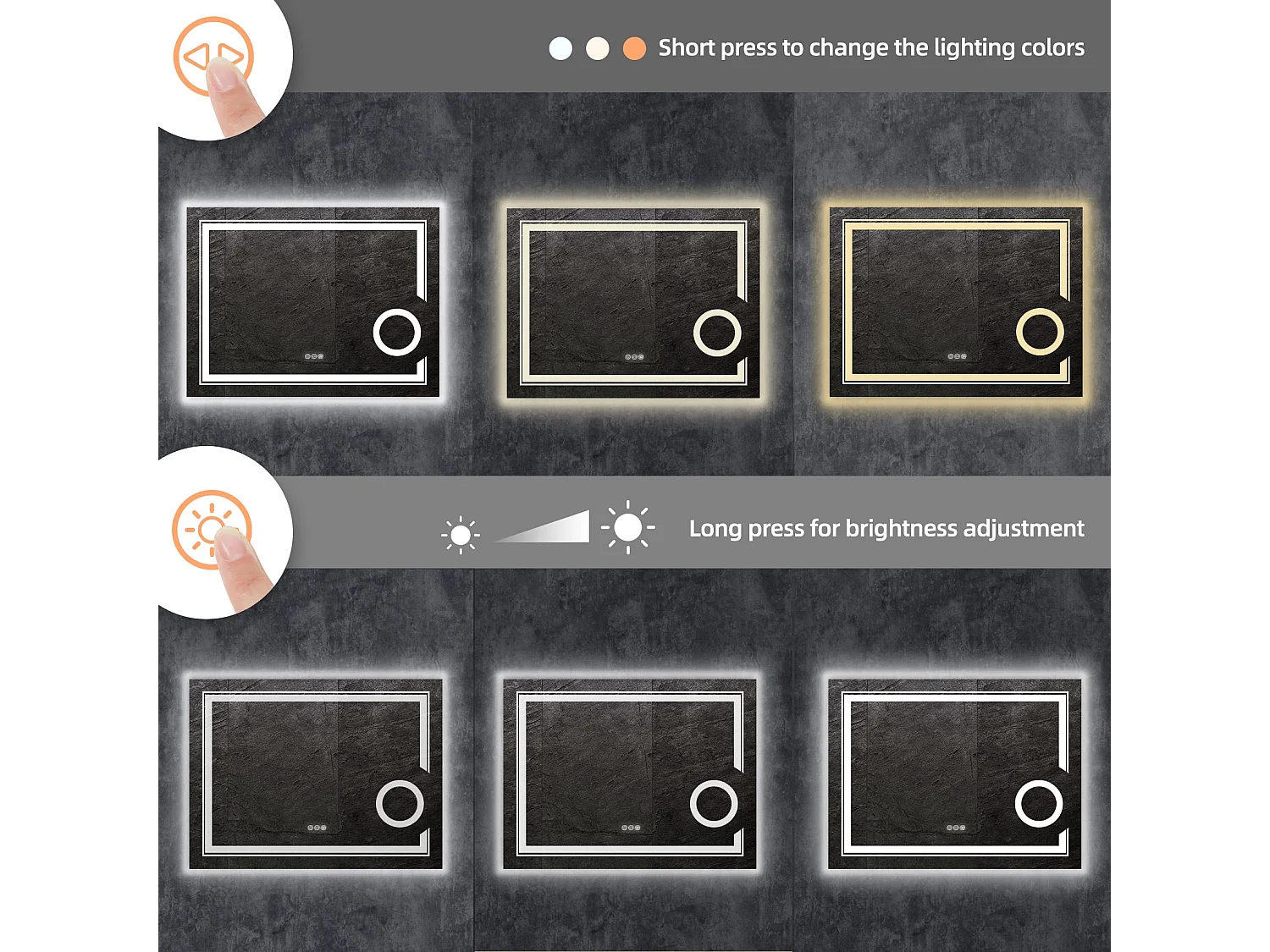 Miroir salle de bain avec éclairage miroir mural grossissant anti bueé 80x60cm