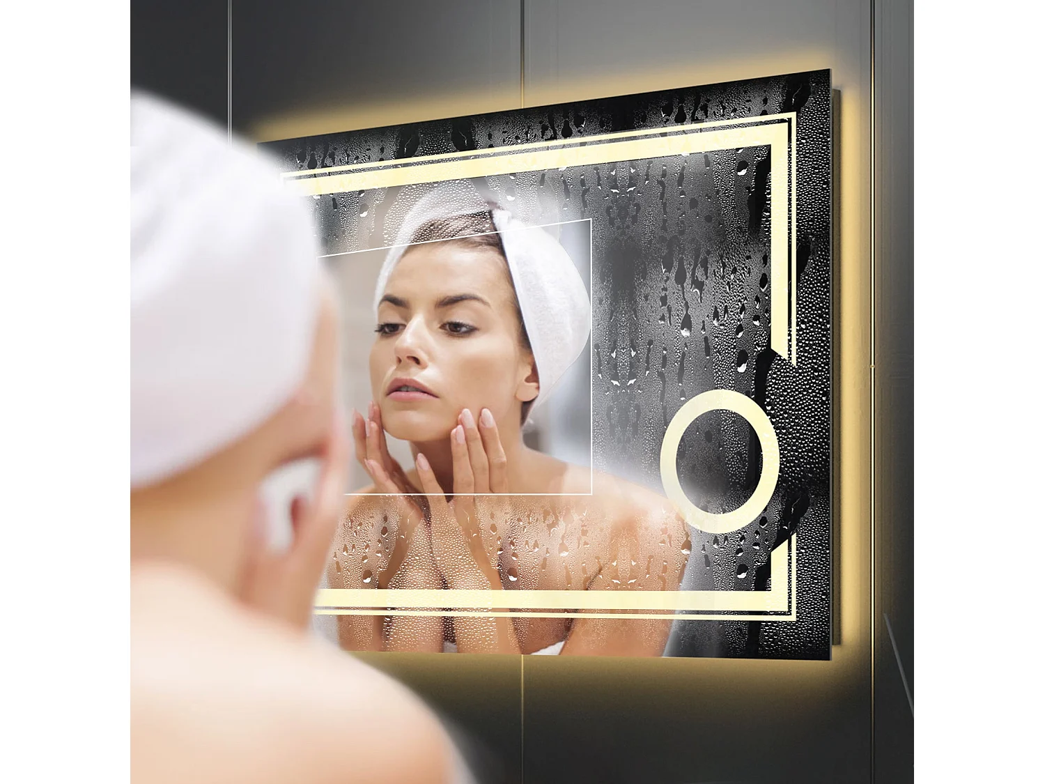 Miroir salle de bain avec éclairage miroir mural grossissant anti bueé 80x60cm