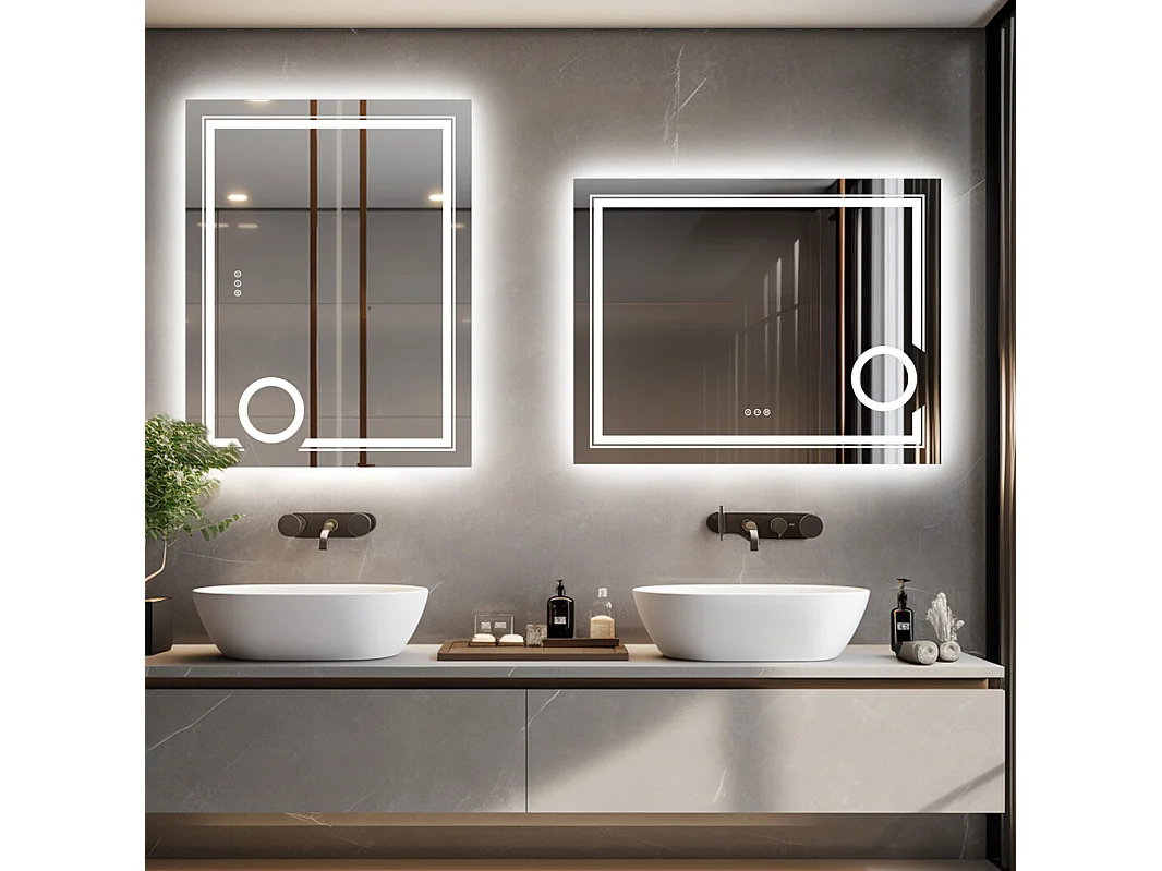 Miroir salle de bain avec éclairage miroir mural grossissant anti bueé 80x60cm