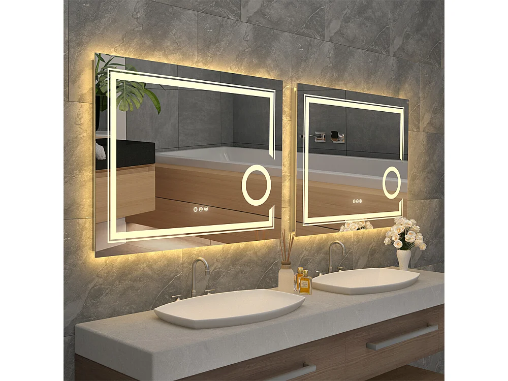 Miroir salle de bain avec éclairage miroir mural grossissant anti bueé 80x60cm