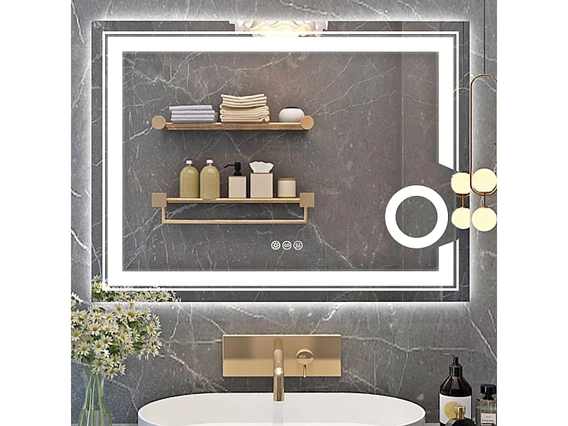 Specchio da bagno con illuminazione, specchio ingranditore antiappannamento da parete 80x60cm