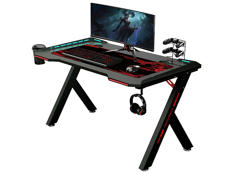 Bureau gaming led bureau gamer professionnel d'ordinateur informatique avec étagère de moniteur réglable 180x75x73cm