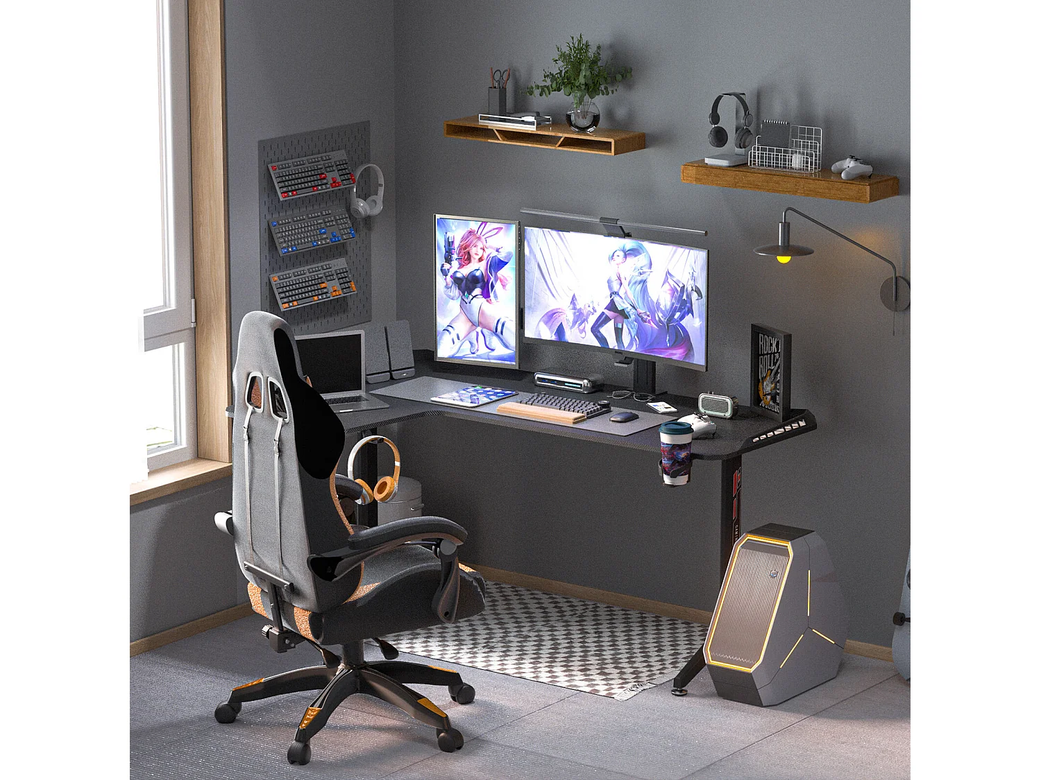 Bureau d'angle gaming led informatique table gamer rgb en forme l d'ordinateur avec porte casque - modèle gauche 160x100x75cm