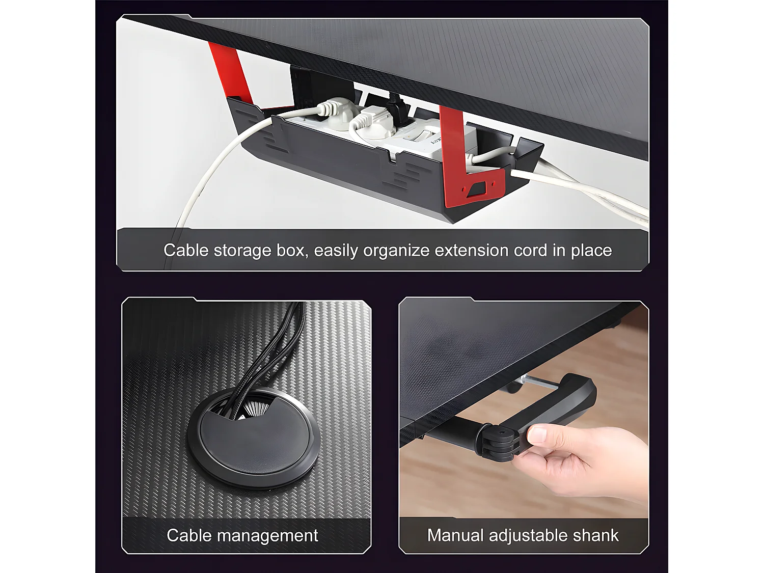 Bureau gaming led hauteur réglable de 69 à 155cm bureau gamer rgb noir table gaming avec rangement 160x60.5x120cm