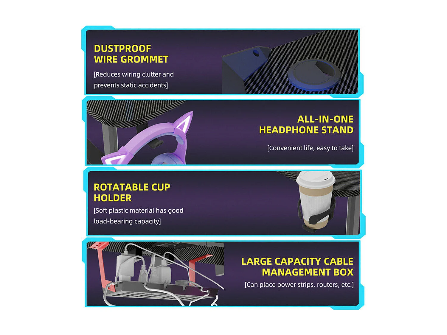 Bureau gaming led bureau gamer professionnel d'ordinateur informatique avec étagère de moniteur réglable 180x75x73cm