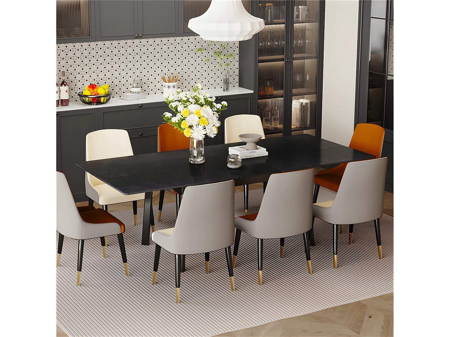 Table salle à manger extensible tables de cuisine avec rallonge 8 personnes 150x85x79cm / 180x85x79cm