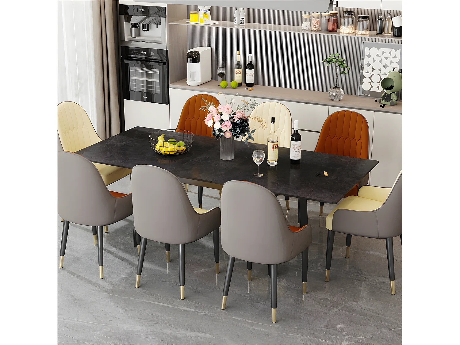 Table salle à manger extensible tables de cuisine avec rallonge 8 personnes 150x85x79cm / 180x85x79cm