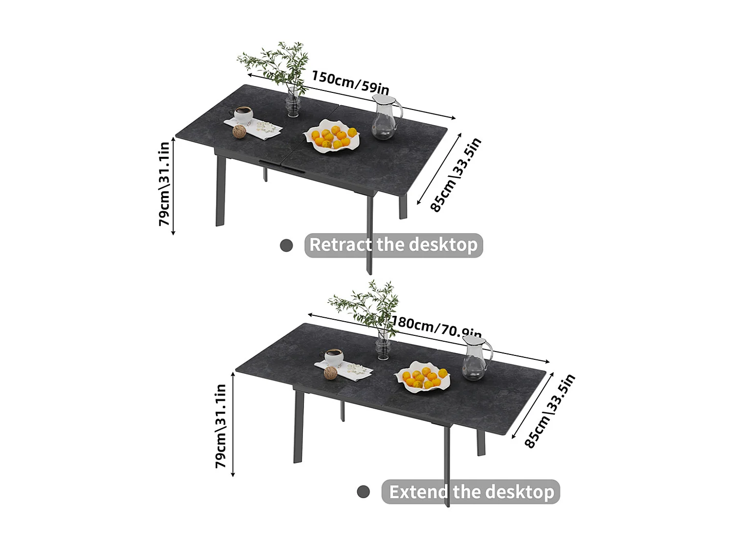 Table salle à manger extensible tables de cuisine avec rallonge 8 personnes 150x85x79cm / 180x85x79cm