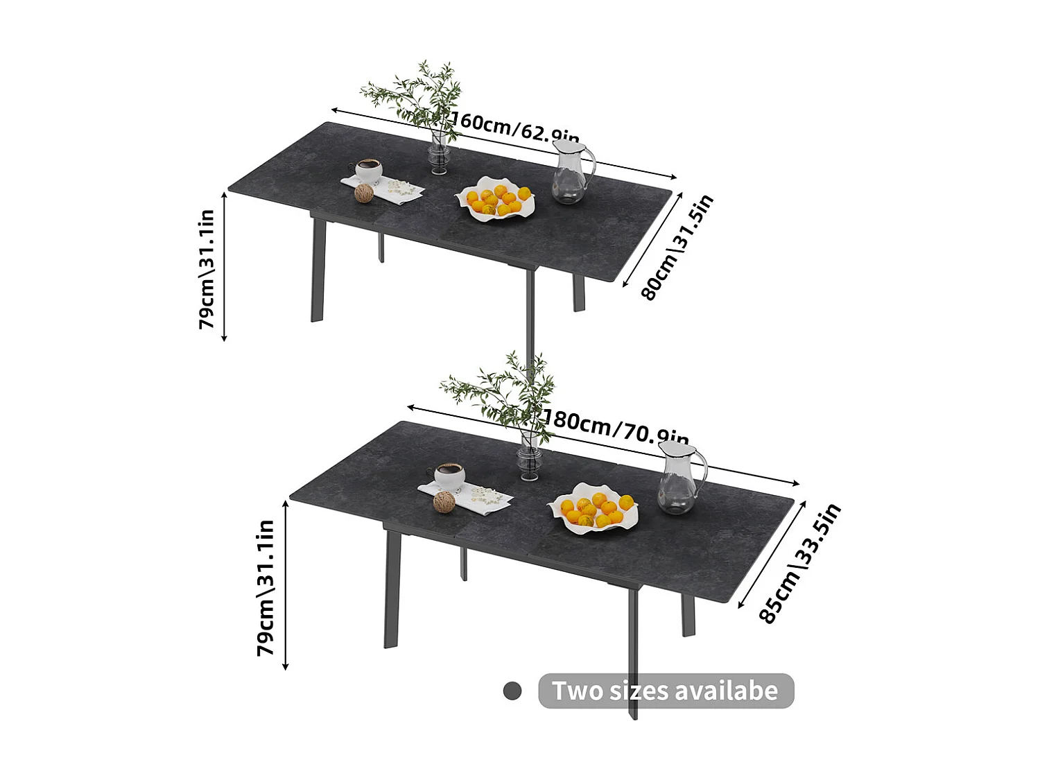 Table salle à manger extensible tables de cuisine avec rallonge 8 personnes 150x85x79cm / 180x85x79cm