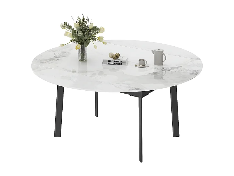 Table de cuisine extensible salle à manger ronde avec rallonge 130x130x80cm 103x80x79.5cm / 130x130x79.5cm