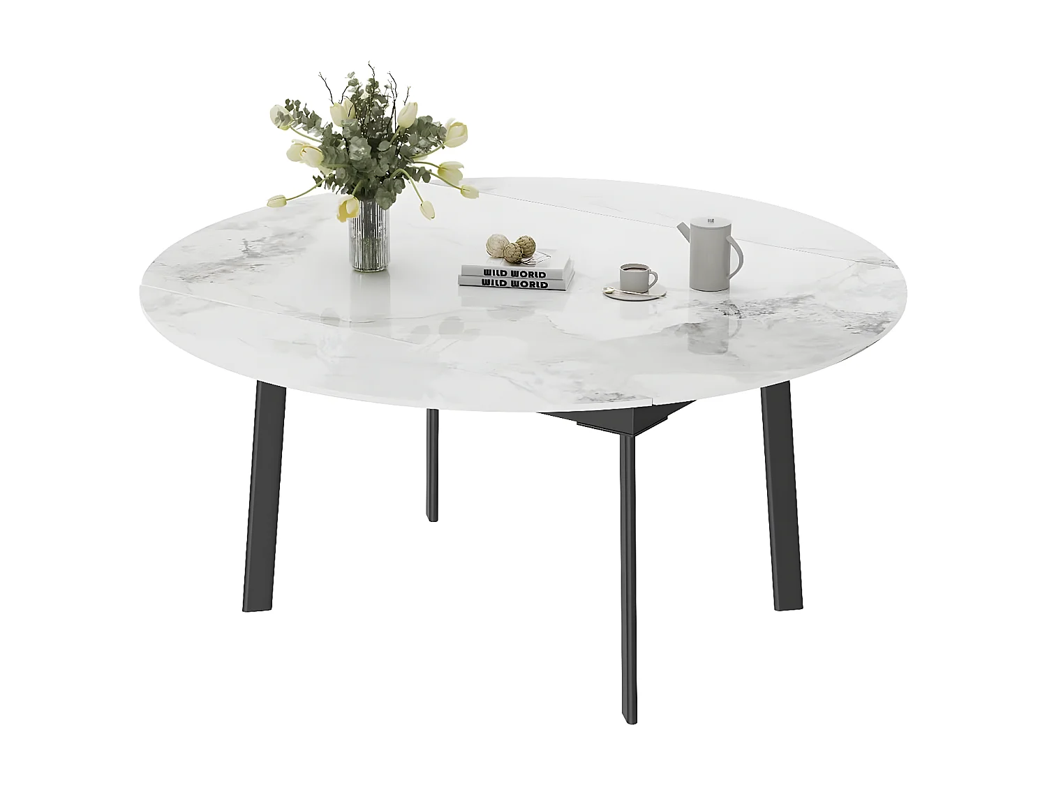 Table de cuisine extensible salle à manger ronde avec rallonge 130x130x80cm 103x80x79.5cm / 130x130x79.5cm