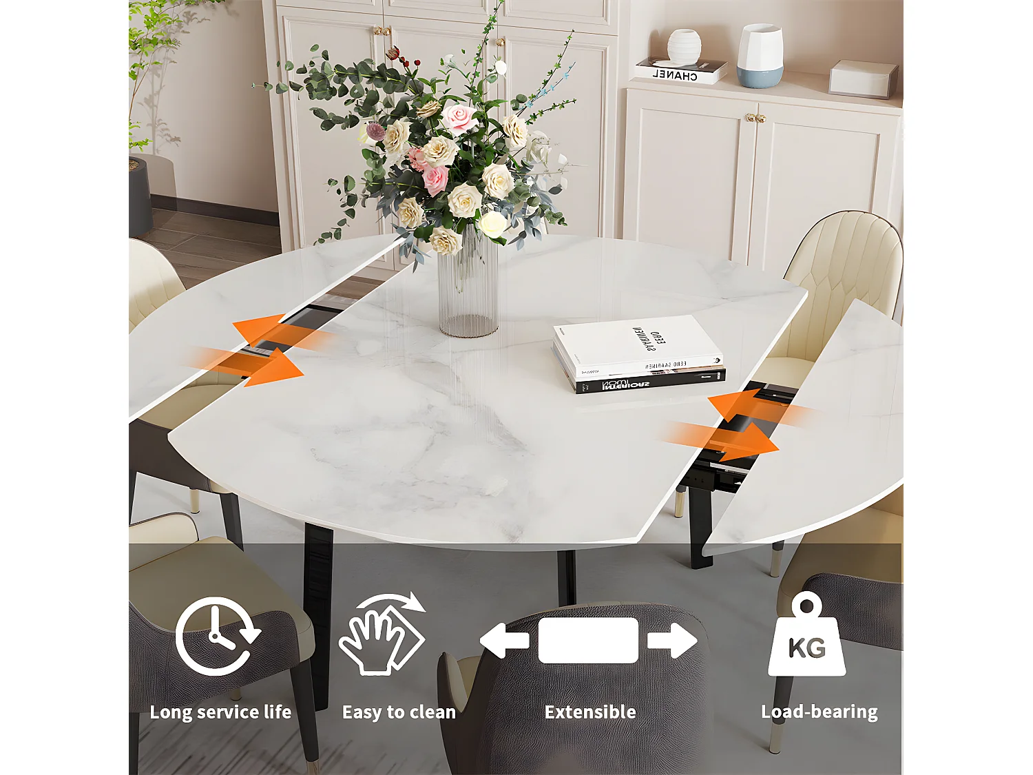 Table de cuisine extensible salle à manger ronde avec rallonge 130x130x80cm 103x80x79.5cm / 130x130x79.5cm