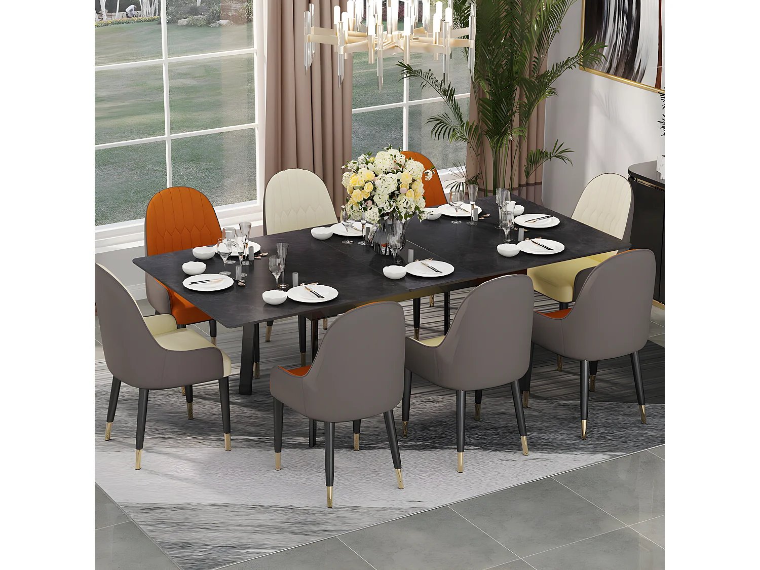 Table de cuisine extensible salle à manger ronde avec rallonge 130x130x80cm 103x80x79.5cm / 130x130x79.5cm