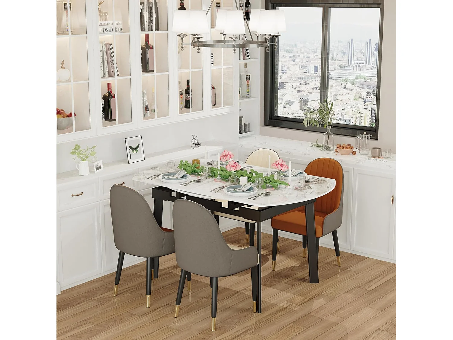 Table de cuisine extensible salle à manger ronde avec rallonge 130x130x80cm 103x80x79.5cm / 130x130x79.5cm