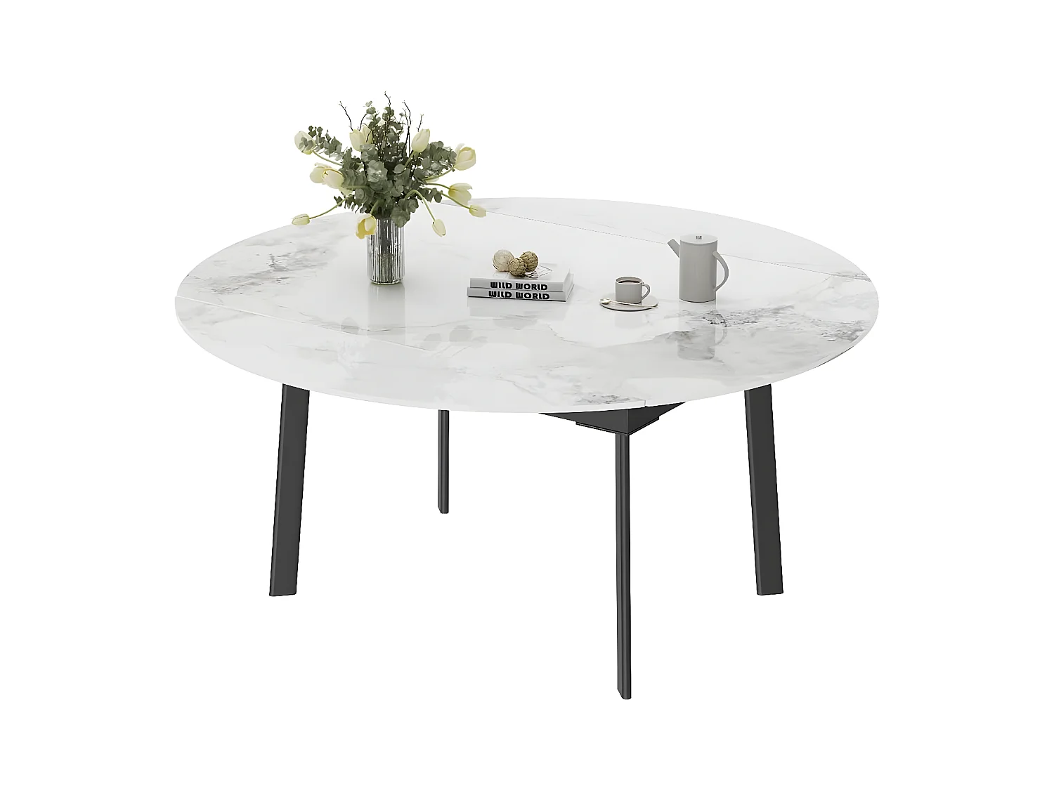 Table de cuisine extensible salle à manger ronde avec rallonge 130x130x80cm 103x80x79.5cm / 130x130x79.5cm