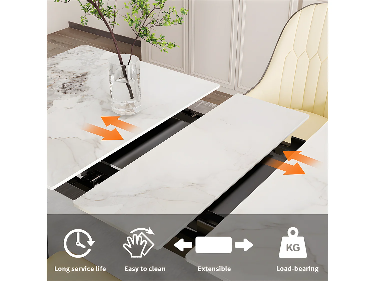 Grande table salle à manger extensible avec rallonge 8 personnes 150x85x79cm / 180x85x79cm