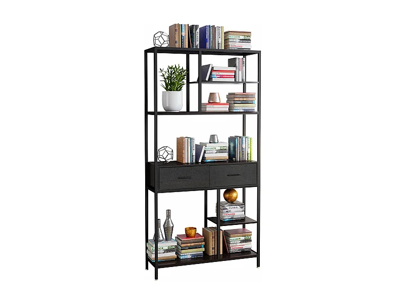 Bibliothèque étagère rangement industrielle meuble de rangement en bois et métal salon bureau 180x90x30cm