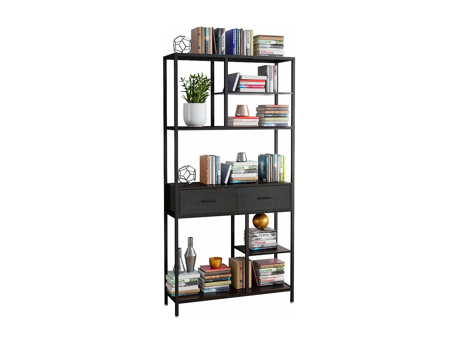 Bibliothèque étagère rangement industrielle meuble de rangement en bois et métal salon bureau 180x90x30cm