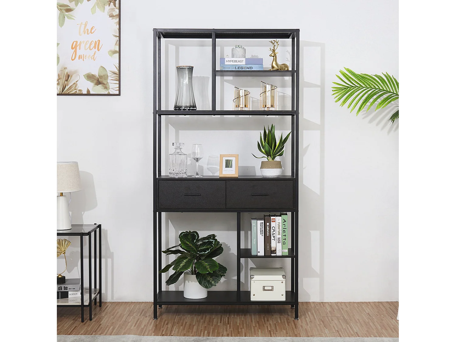 Bibliothèque étagère rangement industrielle meuble de rangement en bois et métal salon bureau 180x90x30cm