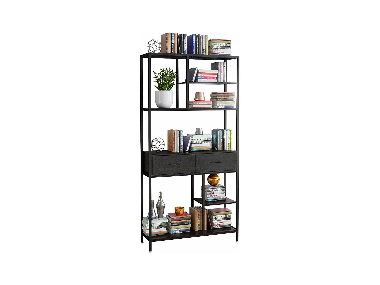 Bibliothèque étagère rangement industrielle meuble de rangement en bois et métal salon bureau 180x90x30cm