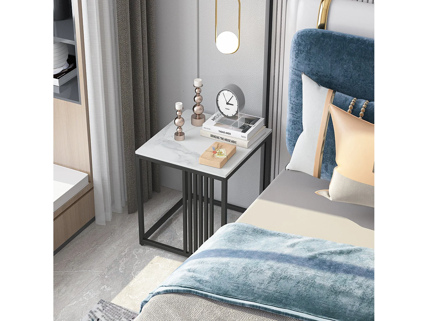 Table d'appoint solide carré en marbre moderne scandinave pour salon chambre terrasse 40x40x45cm