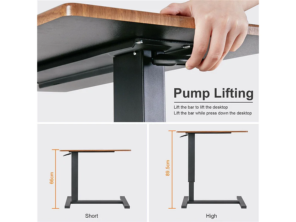 Table de lit à roulettes réglable pneumatique en hauteur de 66 à 90 cm pour lit médicalisé ordinateur portable 80x40x89.5cm