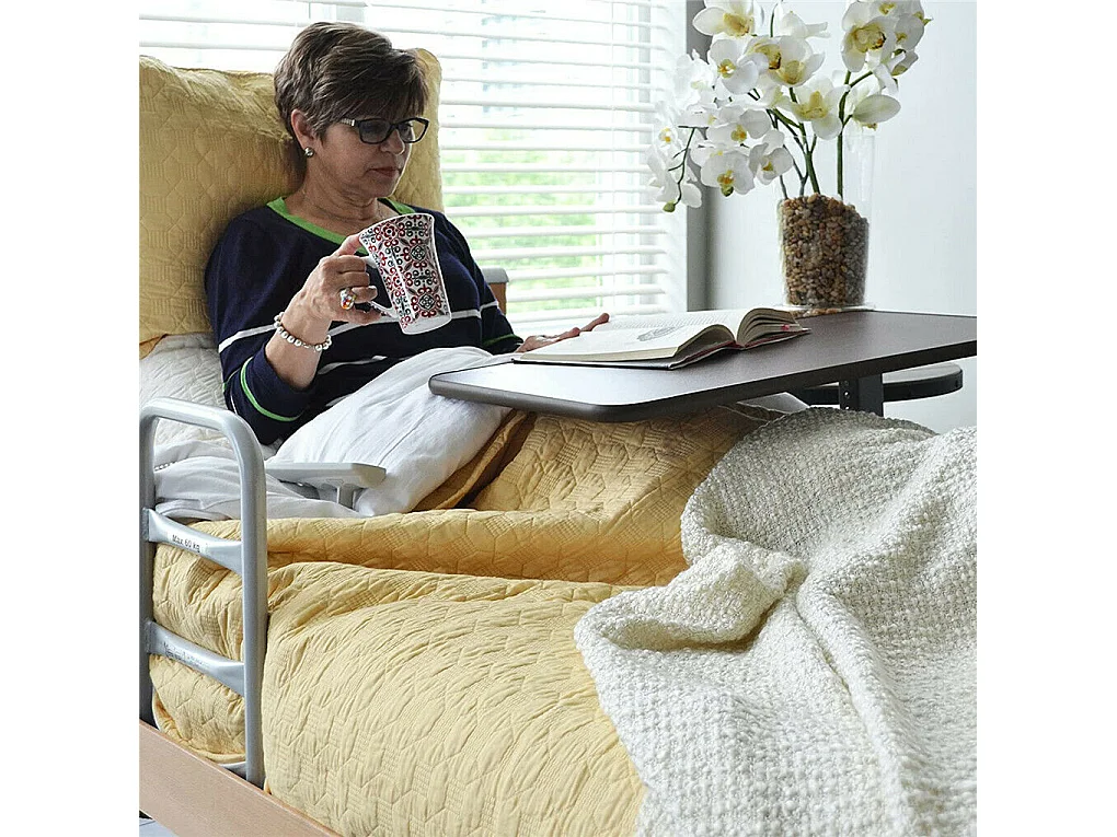 Table de lit à roulettes réglable pneumatique en hauteur de 66 à 90 cm pour lit médicalisé ordinateur portable 80x40x89.5cm