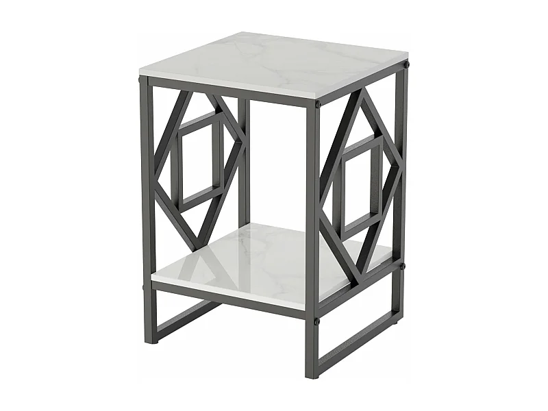Table d'appoint marbre carré à 2 niveaux design pour salon café 40x40x58cm