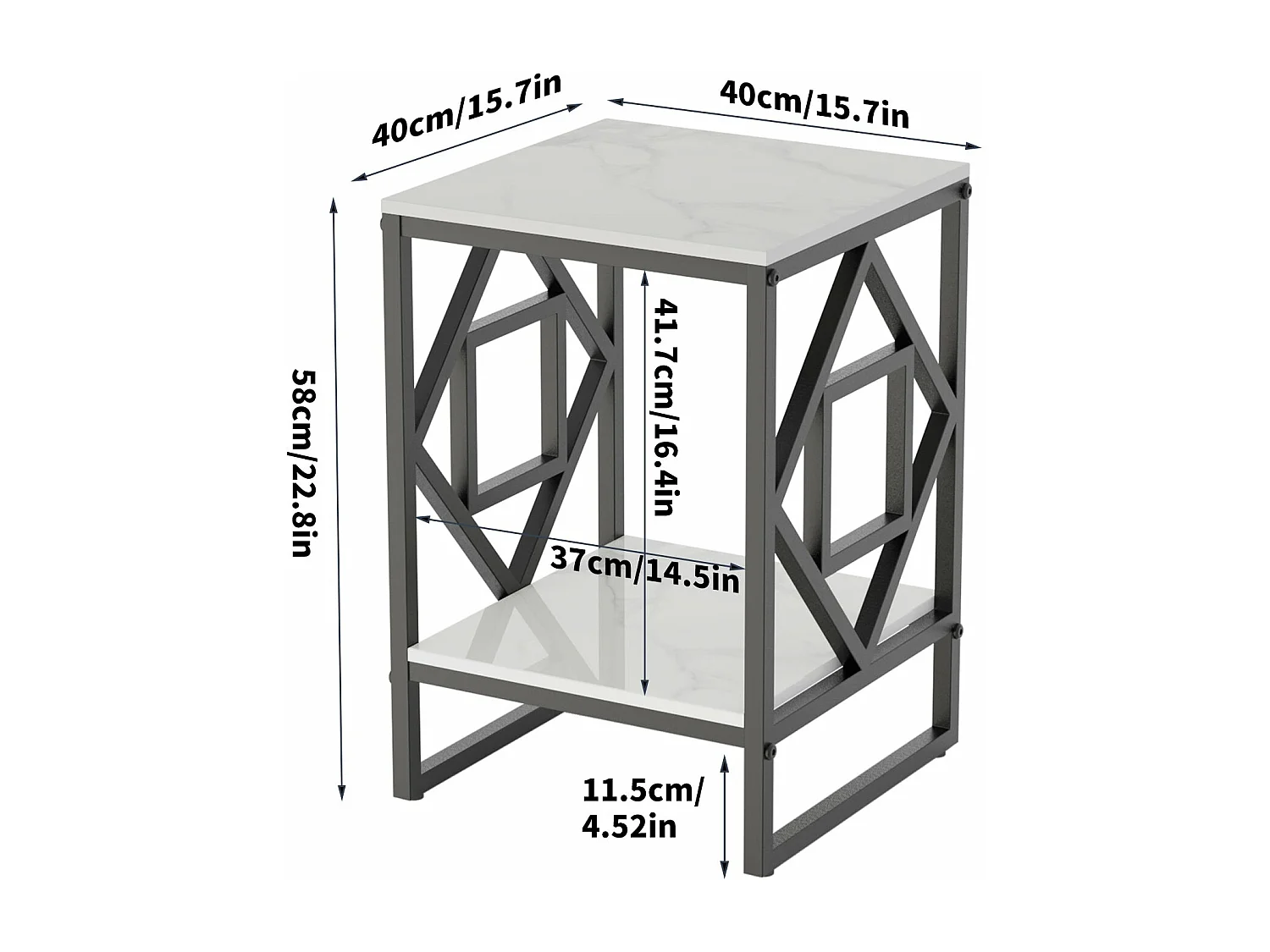 Table d'appoint marbre carré à 2 niveaux design pour salon café 40x40x58cm