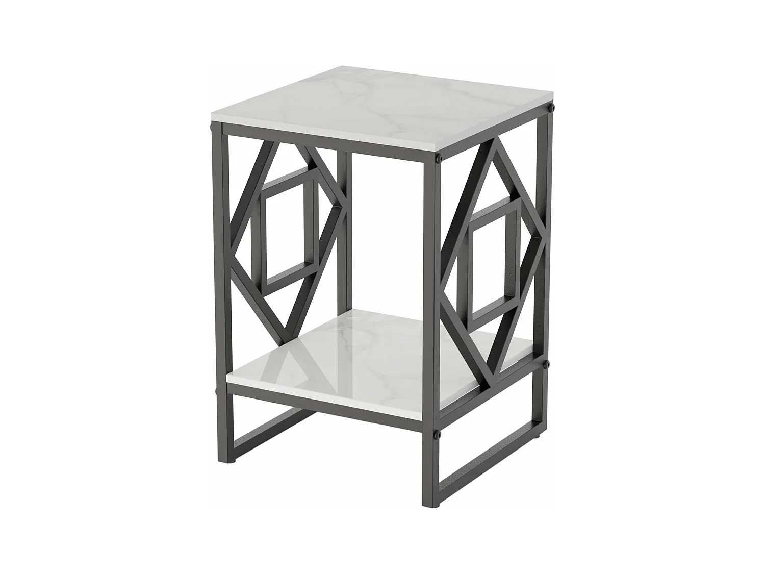 Table d'appoint marbre carré à 2 niveaux design pour salon café 40x40x58cm