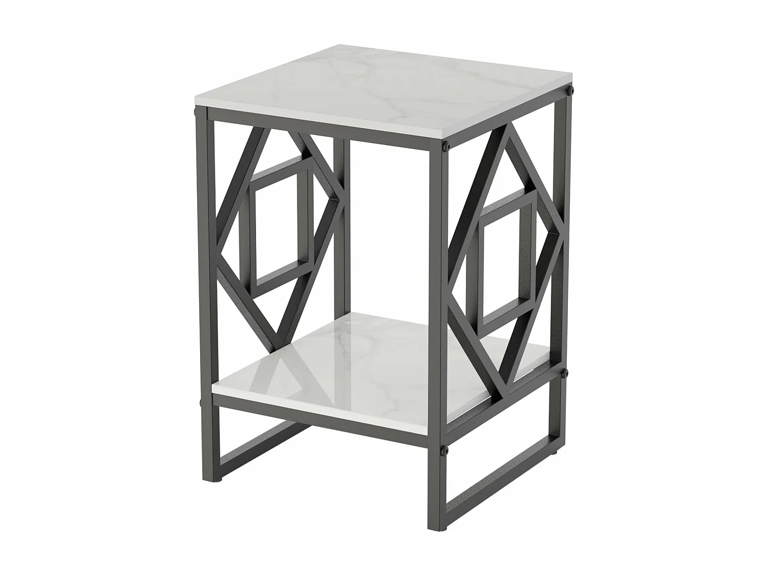 Table d'appoint marbre carré à 2 niveaux design pour salon café 40x40x58cm