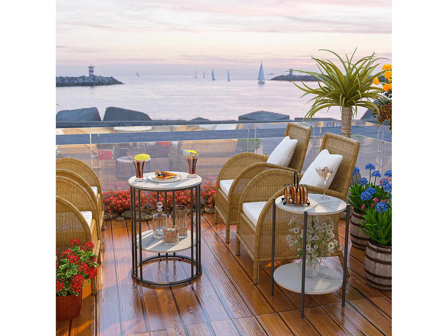 Table de canapé marbre ronde métal design modern à 2 niveaux 40x40x56cm